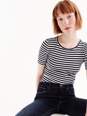 J. Crew Navy Blue & White Striped Short Sleeve Tee